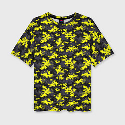 Женская футболка оверсайз Камуфляж Пиксельный Чёрно-Жёлтый