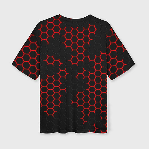 Женская футболка оверсайз НАНОКОСТЮМ Black and Red Hexagon Гексагоны / 3D-принт – фото 2