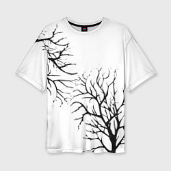 Женская футболка оверсайз Черные ветки деревьев на белом фоне