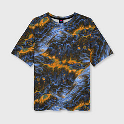 Женская футболка оверсайз Оранжево-Синяя Вулканическая Лава
