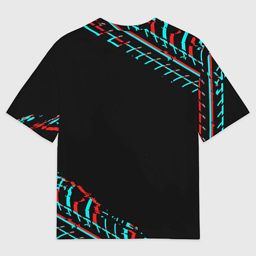 Женская футболка оверсайз Значок Porsche в стиле Glitch на темном фоне / 3D-принт – фото 2