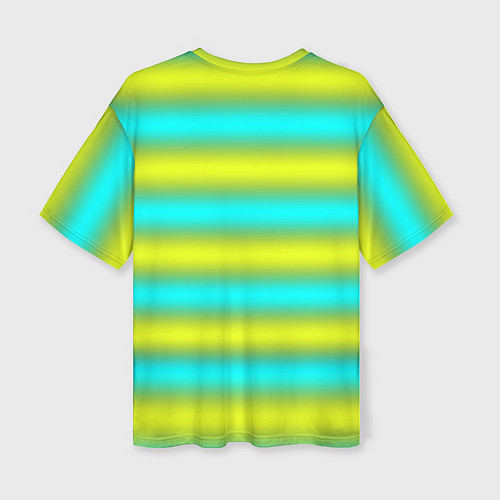 Женская футболка оверсайз Бирюзово-желтые неоновые полосы / 3D-принт – фото 2
