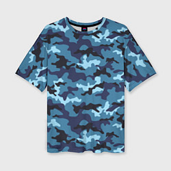 Футболка оверсайз женская Камуфляж Тёмно-Синий Camouflage Dark-Blue, цвет: 3D-принт