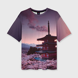 Женская футболка оверсайз Цветение сакуры в Японии