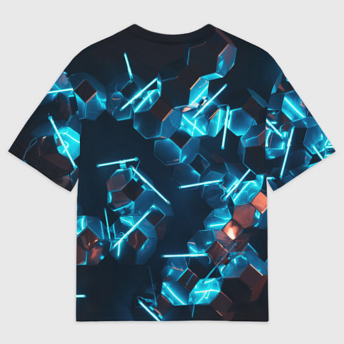 Женская футболка оверсайз Неоновые фигуры с лазерами - Голубой / 3D-принт – фото 2