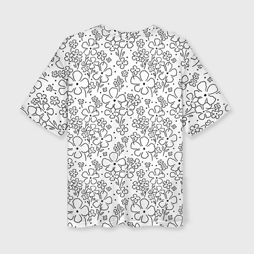 Женская футболка оверсайз Цветочки черные на белом / 3D-принт – фото 2