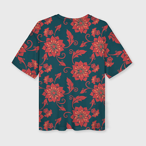 Женская футболка оверсайз Red flowers texture / 3D-принт – фото 2
