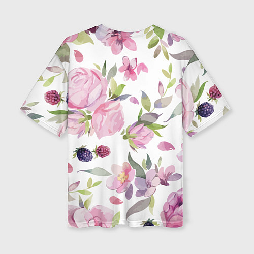 Женская футболка оверсайз Летний красочный паттерн из цветков розы и ягод еж / 3D-принт – фото 2