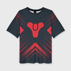Женская футболка оверсайз Красный Символ Destiny на темном фоне со стрелками