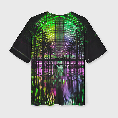 Женская футболка оверсайз Неоновое здание ночью - Зелёный / 3D-принт – фото 2