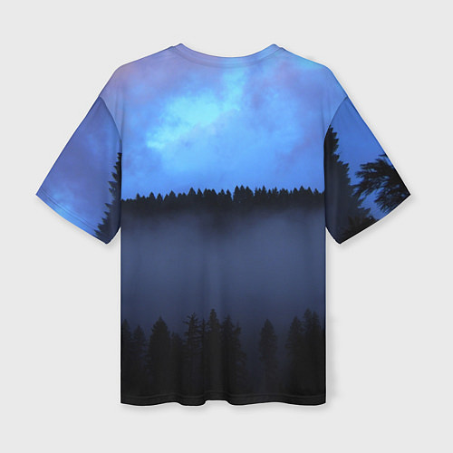 Женская футболка оверсайз Неоновое небо над лесом / 3D-принт – фото 2