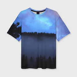 Женская футболка оверсайз Неоновое небо над лесом