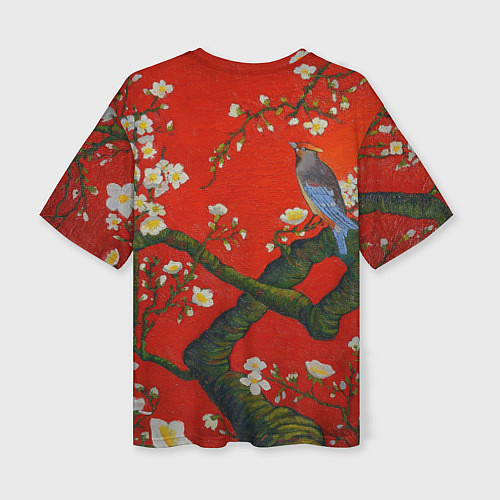 Женская футболка оверсайз Птица на ветвях сакуры / 3D-принт – фото 2