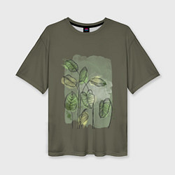 Женская футболка оверсайз Нежные акварельные листья