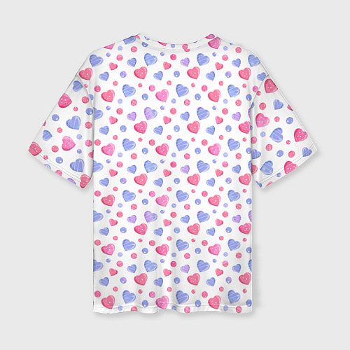 Женская футболка оверсайз Милые карамельки-сердечки на белом / 3D-принт – фото 2