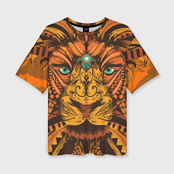 Женская футболка оверсайз Африканский Лев Морда Льва с узорами Мандала