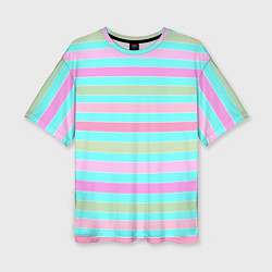 Футболка оверсайз женская Pink turquoise stripes horizontal Полосатый узор, цвет: 3D-принт