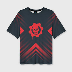 Футболка оверсайз женская Красный Символ Gears of War на темном фоне со стре, цвет: 3D-принт