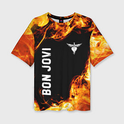 Женская футболка оверсайз Bon Jovi и Пылающий Огонь