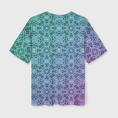 Женская футболка оверсайз Кружевной узор на розово-бирюзовом градиенте / 3D-принт – фото 2