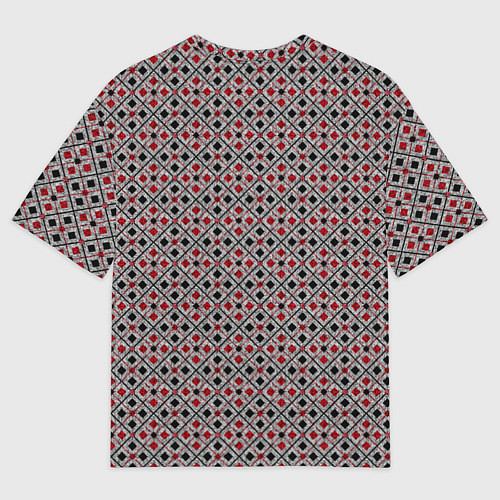 Женская футболка оверсайз Красный, черный квадраты на гранжевом сером / 3D-принт – фото 2