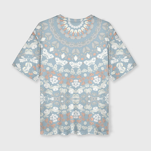 Женская футболка оверсайз Коралловый и серо-голубой, мандала / 3D-принт – фото 2