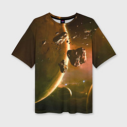 Женская футболка оверсайз Две планеты в космическом пространстве
