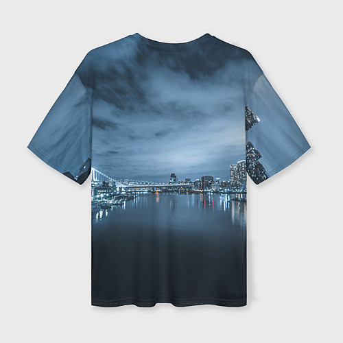 Женская футболка оверсайз Неоновый город вдалеке и небо - Синий / 3D-принт – фото 2