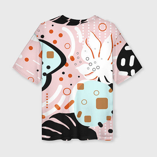 Женская футболка оверсайз Абстрактные фигуры с пальмовыми листами на розовом / 3D-принт – фото 2