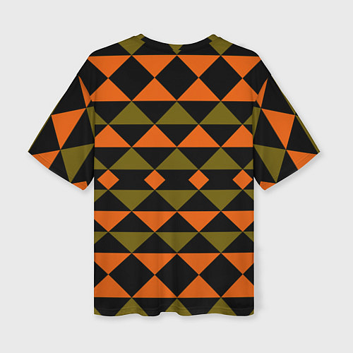 Женская футболка оверсайз Геометрический узор черно-оранжевые фигуры / 3D-принт – фото 2
