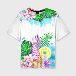 Женская футболка оверсайз Тропический рай и мороженое