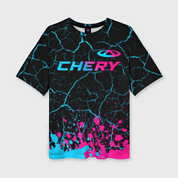 Женская футболка оверсайз Chery - neon gradient: символ сверху