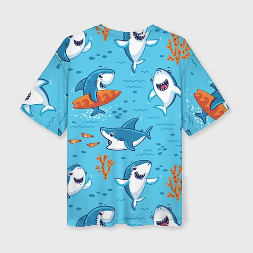 Женская футболка оверсайз Прикольные акулята - паттерн / 3D-принт – фото 2