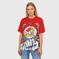 Футболка оверсайз женская СССР серп и молот герб, цвет: 3D-принт — фото 2