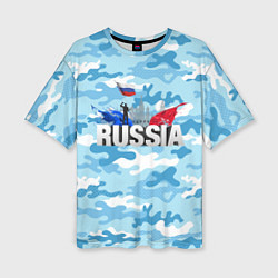 Женская футболка оверсайз Russia: синий камфуляж