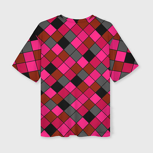 Женская футболка оверсайз Розово-красный геометрический узор / 3D-принт – фото 2