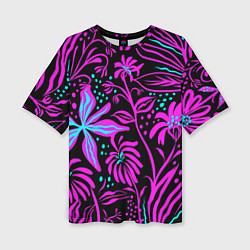 Женская футболка оверсайз Purple flowers pattern