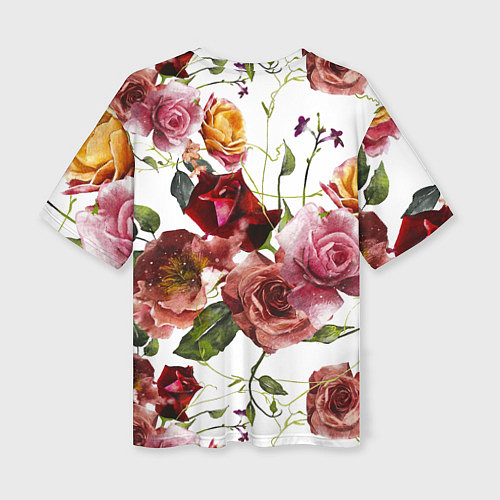 Женская футболка оверсайз Цветы Нарисованные Красные и Розовые Розы / 3D-принт – фото 2