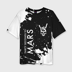 Женская футболка оверсайз Thirty Seconds to Mars и рок символ на темном фоне