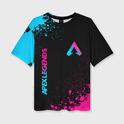 Женская футболка оверсайз Apex Legends - neon gradient: символ и надпись вер