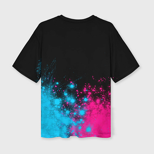 Женская футболка оверсайз Disturbed - neon gradient: символ сверху / 3D-принт – фото 2