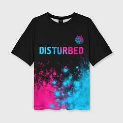 Женская футболка оверсайз Disturbed - neon gradient: символ сверху