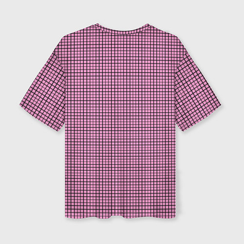 Женская футболка оверсайз Мелкая черно-розовая клетка / 3D-принт – фото 2