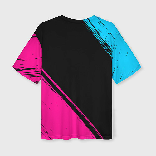 Женская футболка оверсайз Inter - neon gradient: символ и надпись вертикальн / 3D-принт – фото 2
