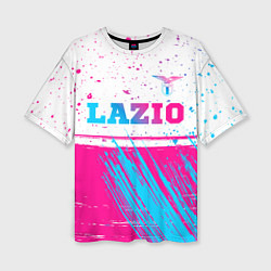 Женская футболка оверсайз Lazio neon gradient style: символ сверху