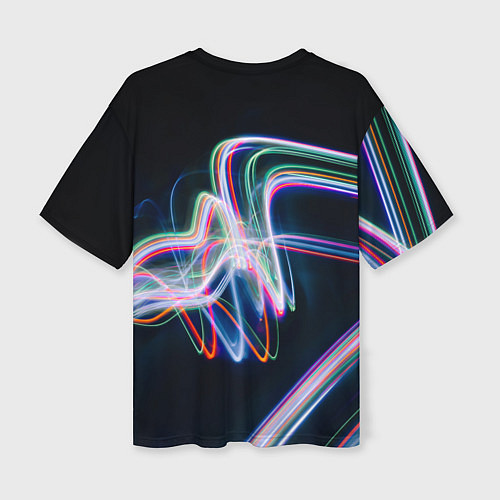 Женская футболка оверсайз Абстрактные световые линии во тьме / 3D-принт – фото 2