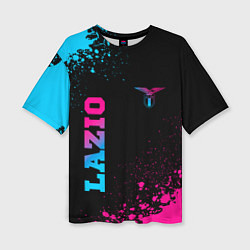 Женская футболка оверсайз Lazio - neon gradient: символ и надпись вертикальн