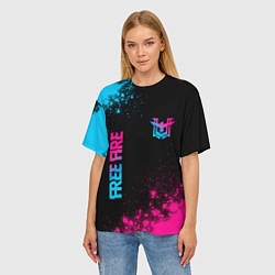 Футболка оверсайз женская Free Fire - neon gradient: символ и надпись вертик, цвет: 3D-принт — фото 2