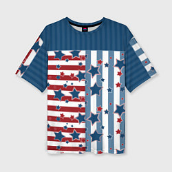 Женская футболка оверсайз Blue stars on a striped pattern