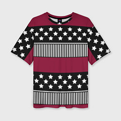 Футболка оверсайз женская Burgundy black striped pattern, цвет: 3D-принт